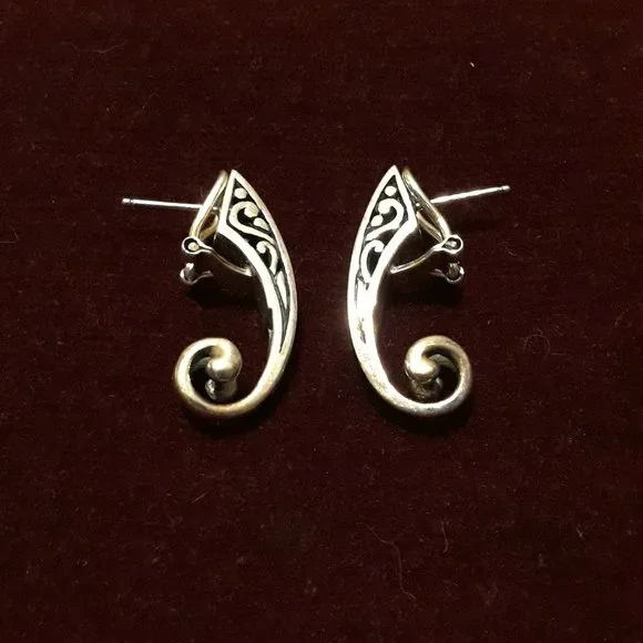 Solid 925 Sterling Silver Scroll Earrings - Picture 3 of 6